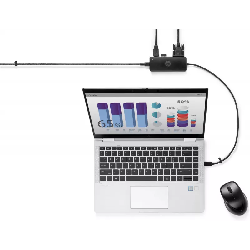 HP USB-C Travel Hub G2, juhtmega, USB 3.2 Gen 1 (3.1 Gen 1) USB-C, must, Hiina, Windows 10, 107 mm