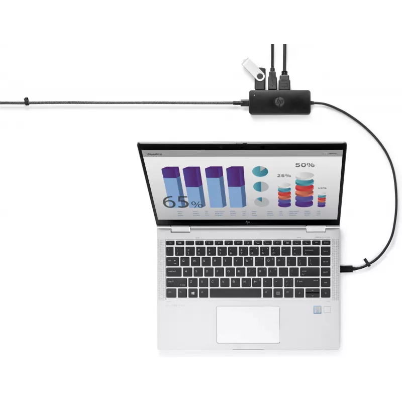 HP USB-C Travel Hub G2, juhtmega, USB 3.2 Gen 1 (3.1 Gen 1) USB-C, must, Hiina, Windows 10, 107 mm