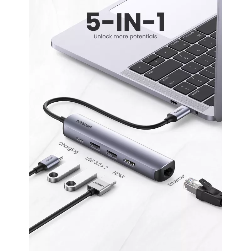 Ugreen 10919 sülearvuti dokk/pordireplikaator Juhtmega USB 3.2 Gen 1 (3.1 Gen 1) USB-C Hall