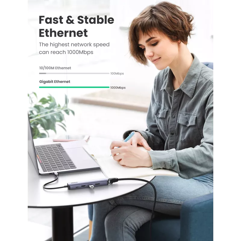 Ugreen 10919 sülearvuti dokk/pordireplikaator Juhtmega USB 3.2 Gen 1 (3.1 Gen 1) USB-C Hall