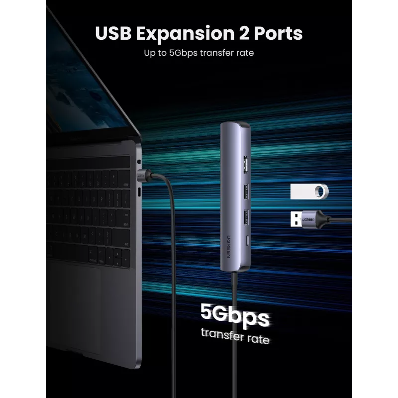 Ugreen 10919 sülearvuti dokk/pordireplikaator Juhtmega USB 3.2 Gen 1 (3.1 Gen 1) USB-C Hall