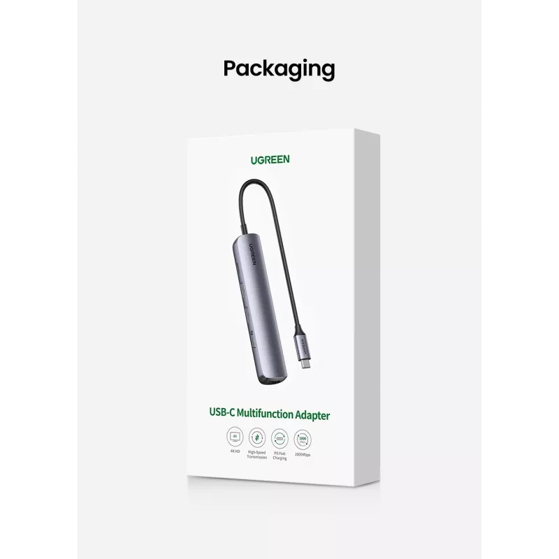Ugreen 10919 sülearvuti dokk/pordireplikaator Juhtmega USB 3.2 Gen 1 (3.1 Gen 1) USB-C Hall