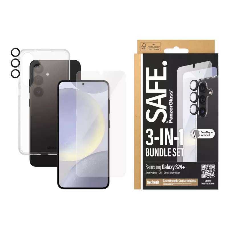 PanzerGlass SAFE. by ® 3-in-1 pakend Samsung Galaxy S24+ kriimustuskindel põrutuskindel