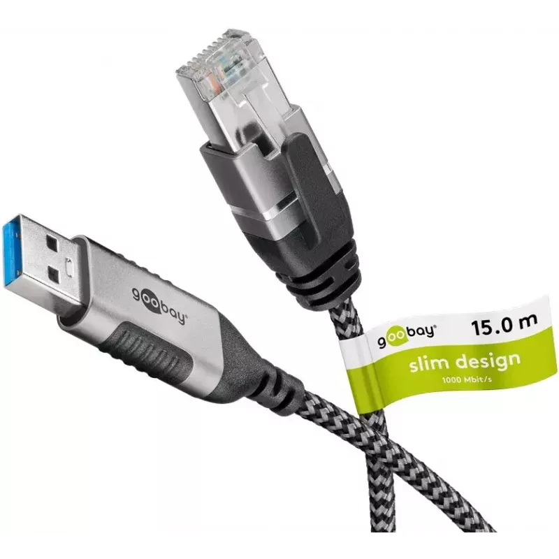 Kaabli soovahetaja Goobay 74400 USB 3.0 Type A RJ45 15m Must Hõbedane