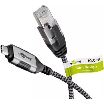 Kaabli ühendusadapter Goobay 74407 USB 3.1 tüüp A RJ45 10 m Must Hõbedane