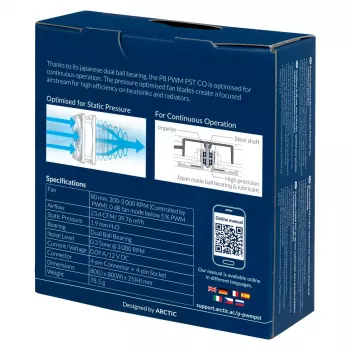 ARCTIC P8 PWM PST CO – rõhuoptimeeritud 80 mm ventilaator PWM PST-ga pidevaks tööks
