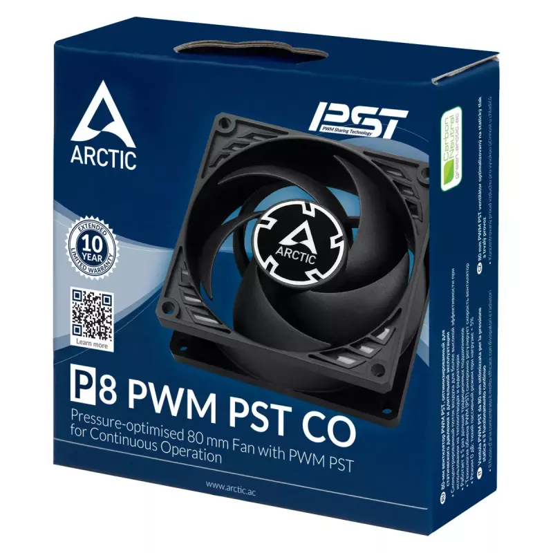ARCTIC P8 PWM PST CO – rõhuoptimeeritud 80 mm ventilaator PWM PST-ga pidevaks tööks