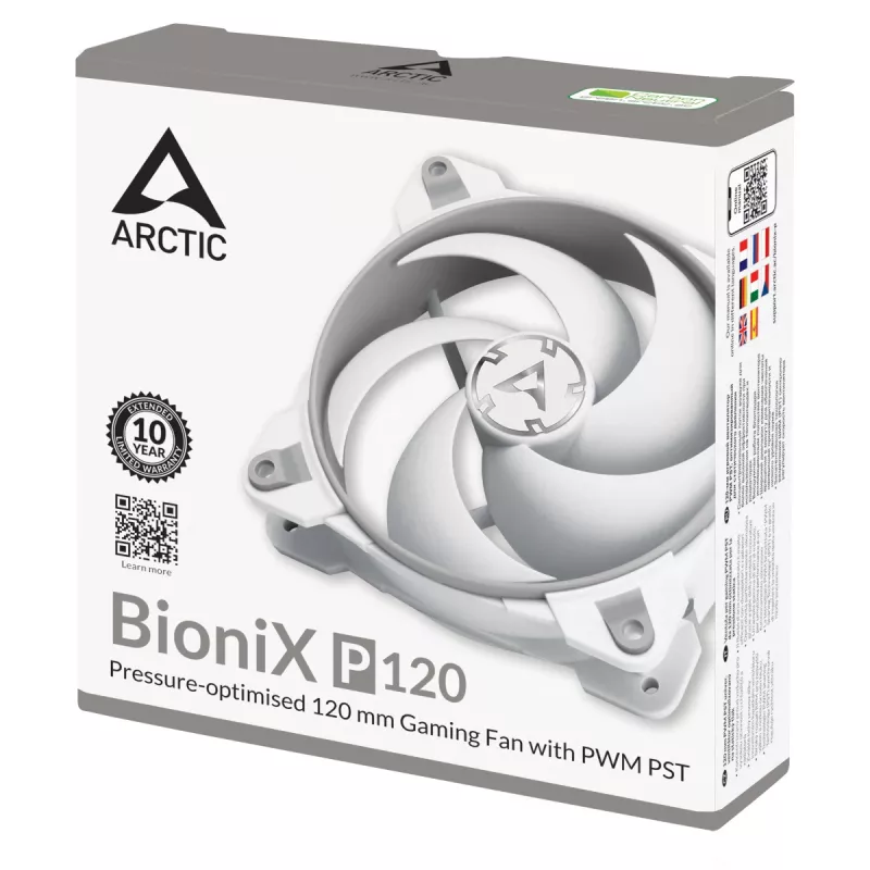 ARCTIC BioniX P120 (Hall/Valge) – Rõhuoptimeeritud 120 mm mänguventilaator PWM PST-ga