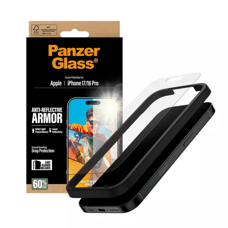 PanzerGlass Anti-Reflective Armor ekraanikaitse iPhone 17 iPhone 16 Pro kriimustus- ja löögikindel
