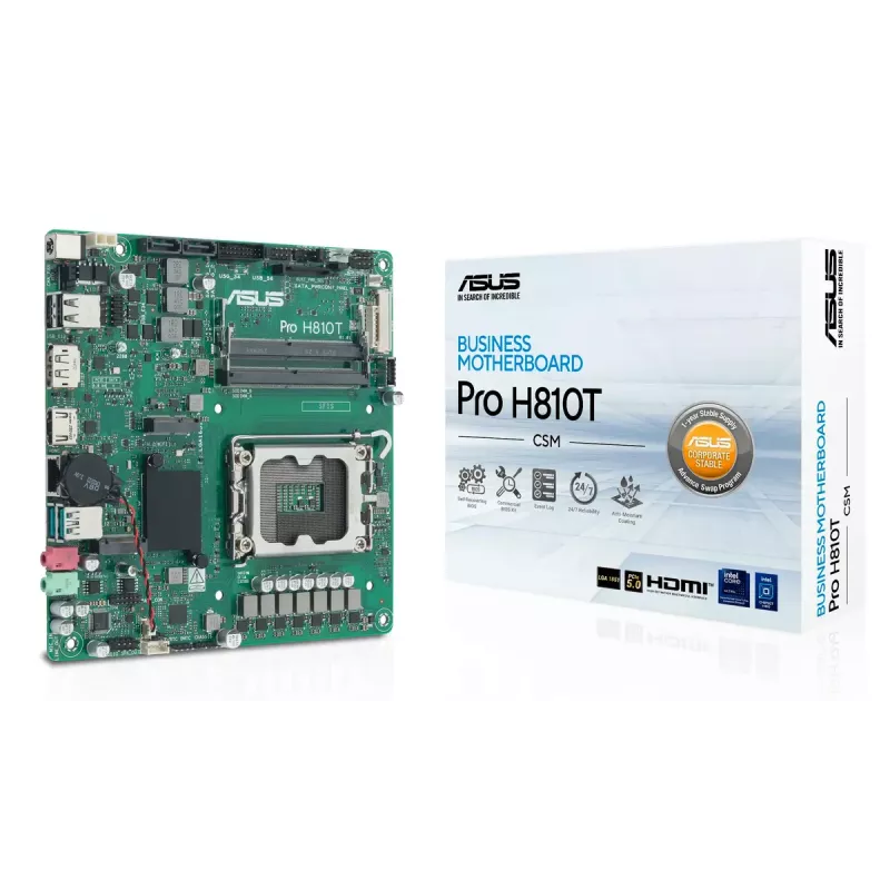 Emaplaat ASUS Pro H810T-CSM Intel H810 LGA 1851 mini ITX DDR5 128GB