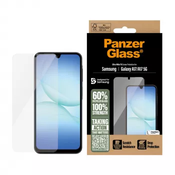 PanzerGlass ekraanikaitse Samsung Galaxy A17 / A17 5G jaoks — ülilai sobivus, PET+silikoon, kriimustus- ja löögikindel