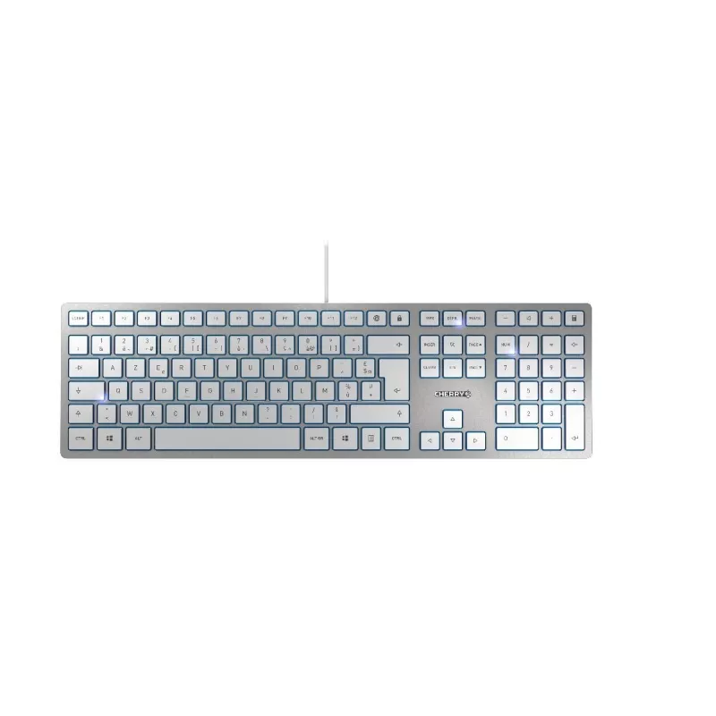 CHERRY KC 6000 õhuke klaviatuur universaalne USB AZERTY Belgia hõbedane, valge
