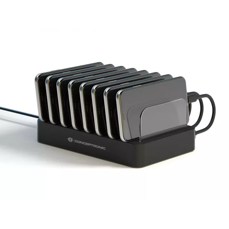 Conceptronic OZUL 8-pordine 75W USB PD laadimisjaam, sisetingimustesse, vahelduvvool, 12 V, must