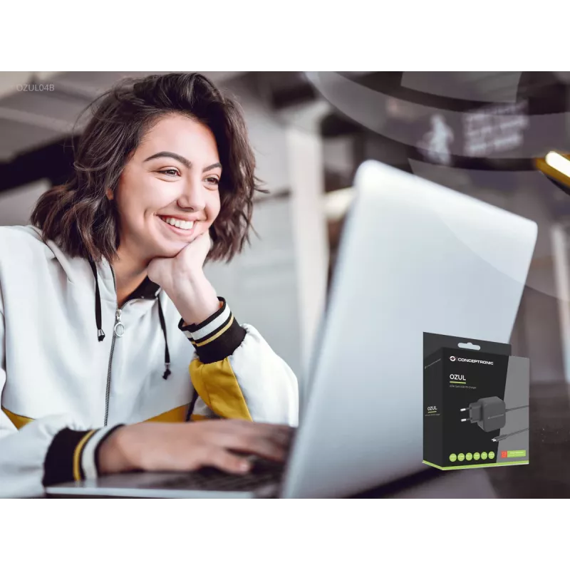 Conceptronic OZUL04BE 67W GaN USB PD laadija, sisseehitatud USB-C kaabel