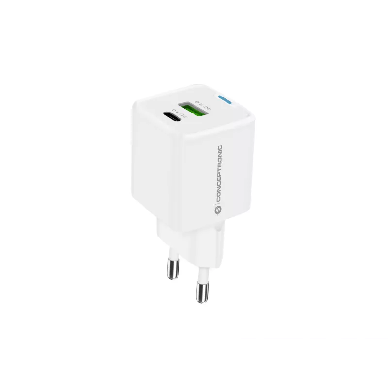 Conceptronic 2-pordiline 20W GaN USB PD laadija, USB-C x 1, USB-A x 1, QC 3.0, PPS