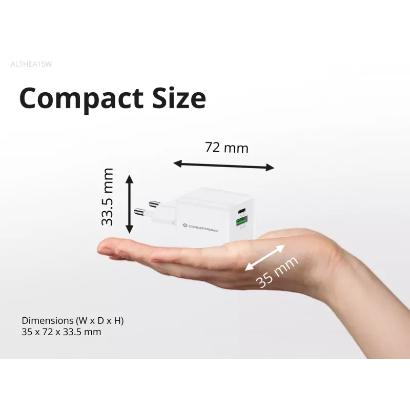 Conceptronic 2-pordiline 20W GaN USB PD laadija, USB-C x 1, USB-A x 1, QC 3.0, PPS