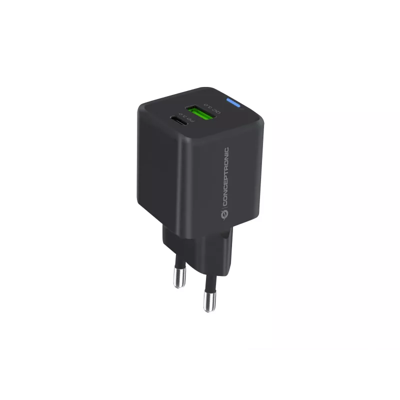 Conceptronic 2-pordiline 20W GaN USB PD laadija, USB-C x 1, USB-A x 1, QC 3.0, PPS