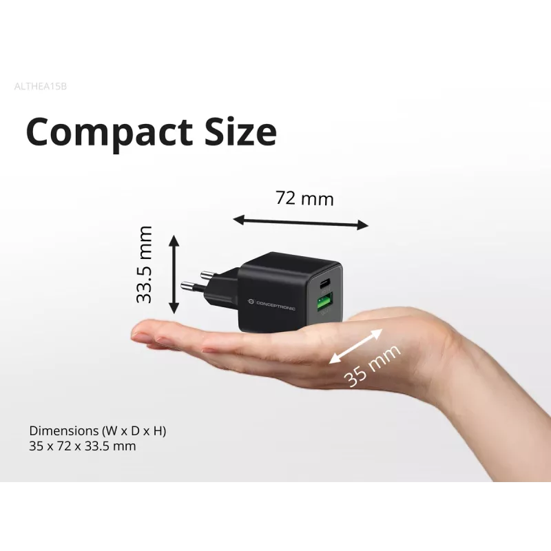 Conceptronic 2-pordiline 20W GaN USB PD laadija, USB-C x 1, USB-A x 1, QC 3.0, PPS