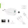 Conceptronic 2-pordiline 33 W GaN USB PD laadija koos 3-in-1 laadimiskaabliga, USB-C x 1, USB-A x 1, QC 3.0, PPS