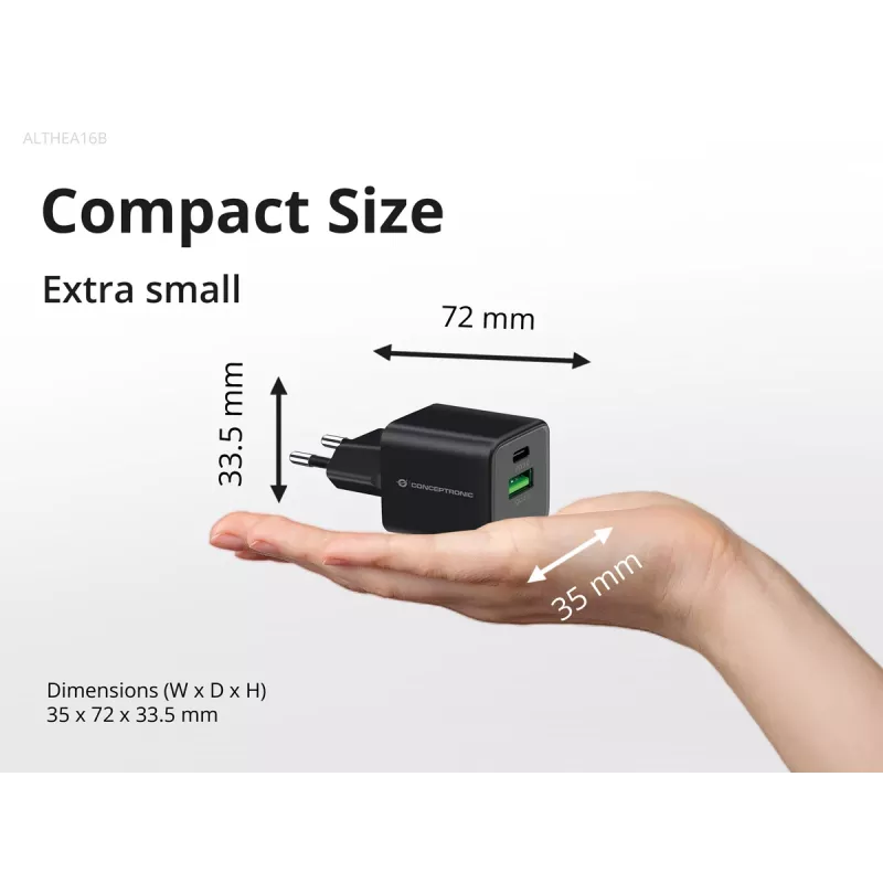 Conceptronic 2-pordiline 33W GaN USB PD laadija 3-in-1 laadimiskaabliga ALTHEA16B
