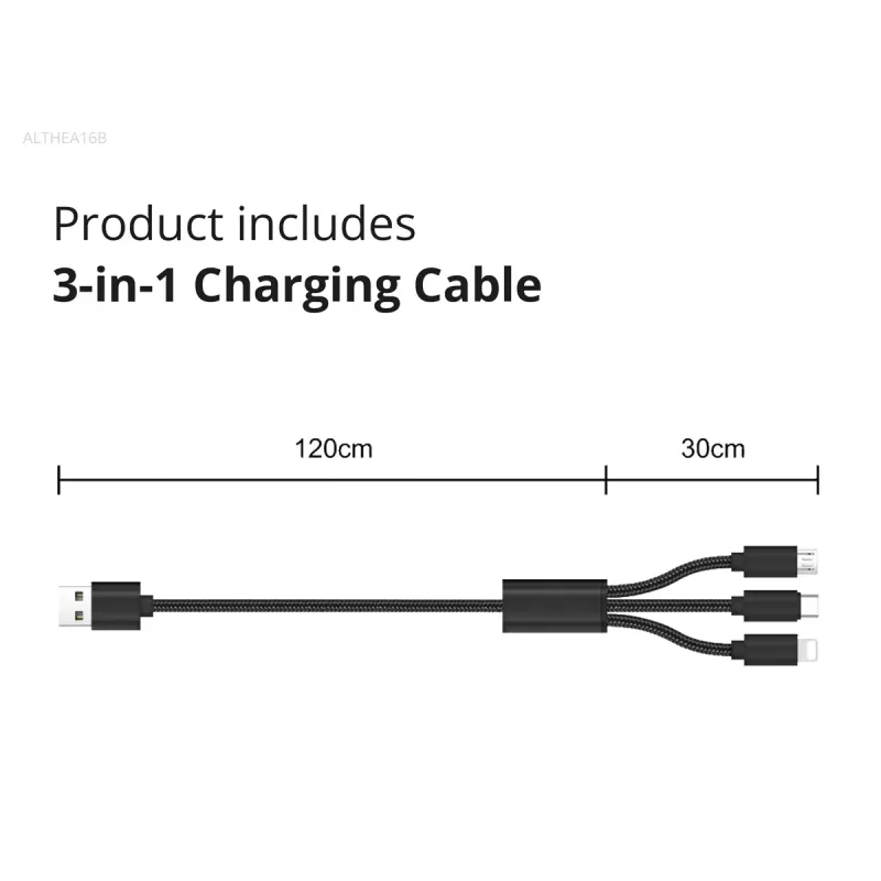 Conceptronic 2-pordiline 33W GaN USB PD laadija 3-in-1 laadimiskaabliga ALTHEA16B