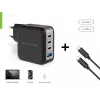 Conceptronic 4-portine 100 W GaN USB PD laadija USB-C laadimiskaabliga, USB-C x 3, USB-A x 1, QC 3.0, PPS
