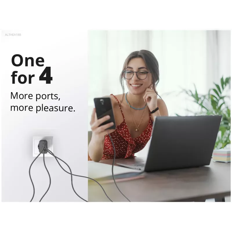 Conceptronic 4-portine 100 W GaN USB PD laadija USB-C laadimiskaabliga, USB-C x 3, USB-A x 1, QC 3.0, PPS