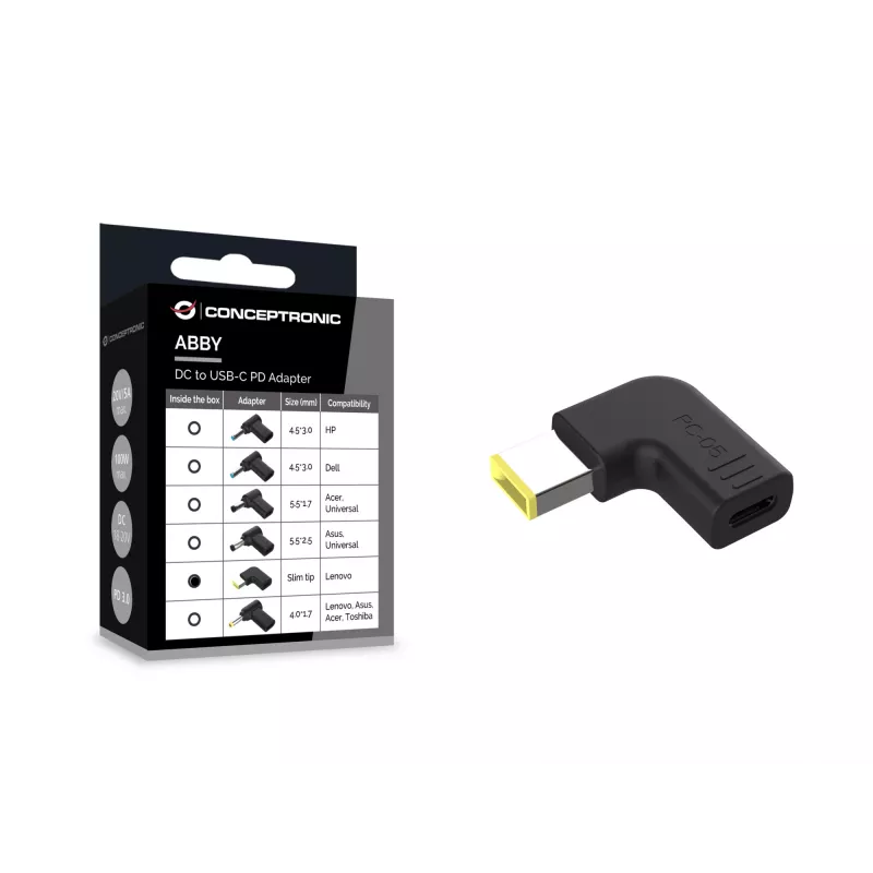Conceptronic ABBY15PC05 DC-USB-C adapter, Lenovo õhuke otsik, 18–20 V