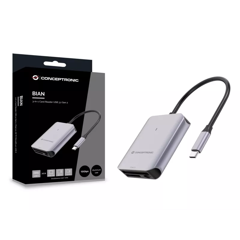 Conceptronic BIAN09G 3-in-1 kaardilugeja USB 3.2 Gen 2, CFast 2.0, SD TF/MicroSD 4.0, UHS-II