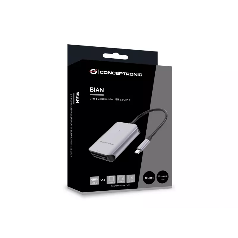 Conceptronic BIAN09G 3-in-1 kaardilugeja USB 3.2 Gen 2, CFast 2.0, SD TF/MicroSD 4.0, UHS-II