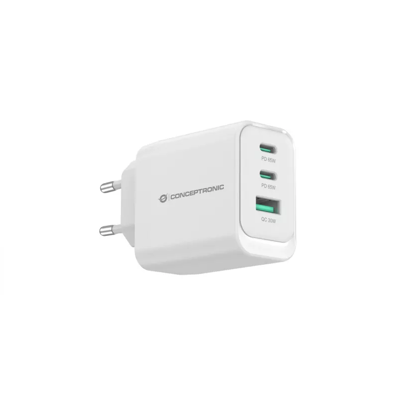 Conceptronic ALTHEA21W65 3-pordiline 65W GaN USB PD laadija, USB-C x 2, USB-A x 1, QC 3.0, PPS, PD 3.0