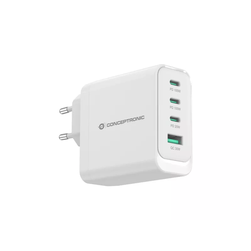 Conceptronic ALTHEA22W100 4-pordiline 100W GaN USB PD laadija, USB-C x 3, USB-A x 1, QC 3.0, PPS, PD 3.0