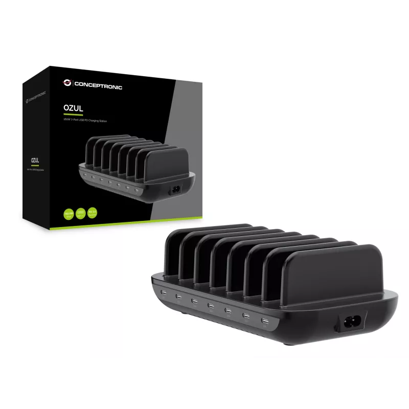 Conceptronic OZUL07B 160W 7-pordiline USB PD laadimisjaam, USB-C x 7, PD 3.0