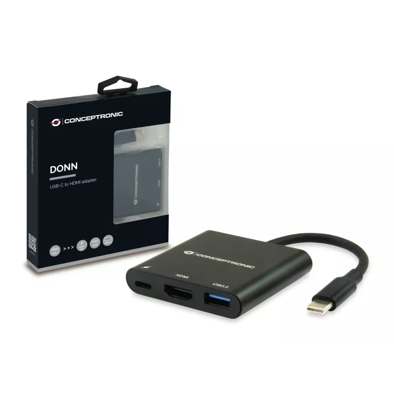 Conceptronic DONN01B sülearvuti dokk/pordireplikaator USB 3.2 Gen 1 (3.1 Gen 1) USB-C Must