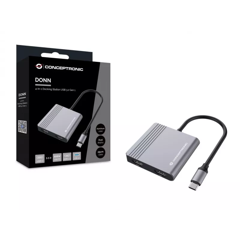 Conceptronic DONN13G sülearvuti dokkimisjaam / pordikordisti Juhtmega USB 3.2 Gen 1 (3.1 Gen 1) USB-C Hall