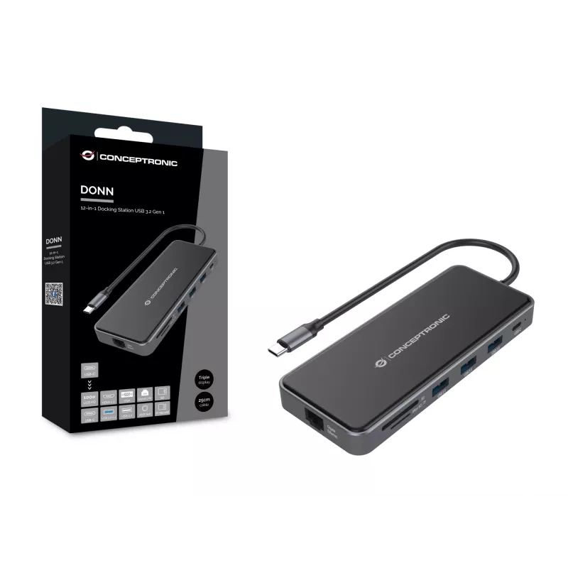 Conceptronic DONN15G sülearvuti dokk/pordireplikaator Juhtmega USB 3.2 Gen 1 (3.1 Gen 1) USB-C Hall