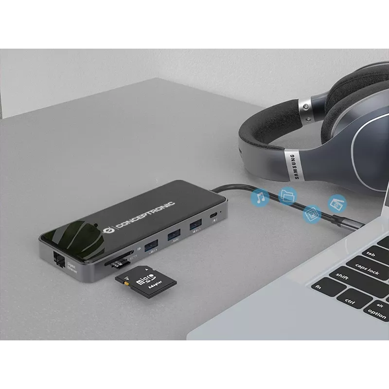 Conceptronic DONN15G sülearvuti dokk/pordireplikaator Juhtmega USB 3.2 Gen 1 (3.1 Gen 1) USB-C Hall