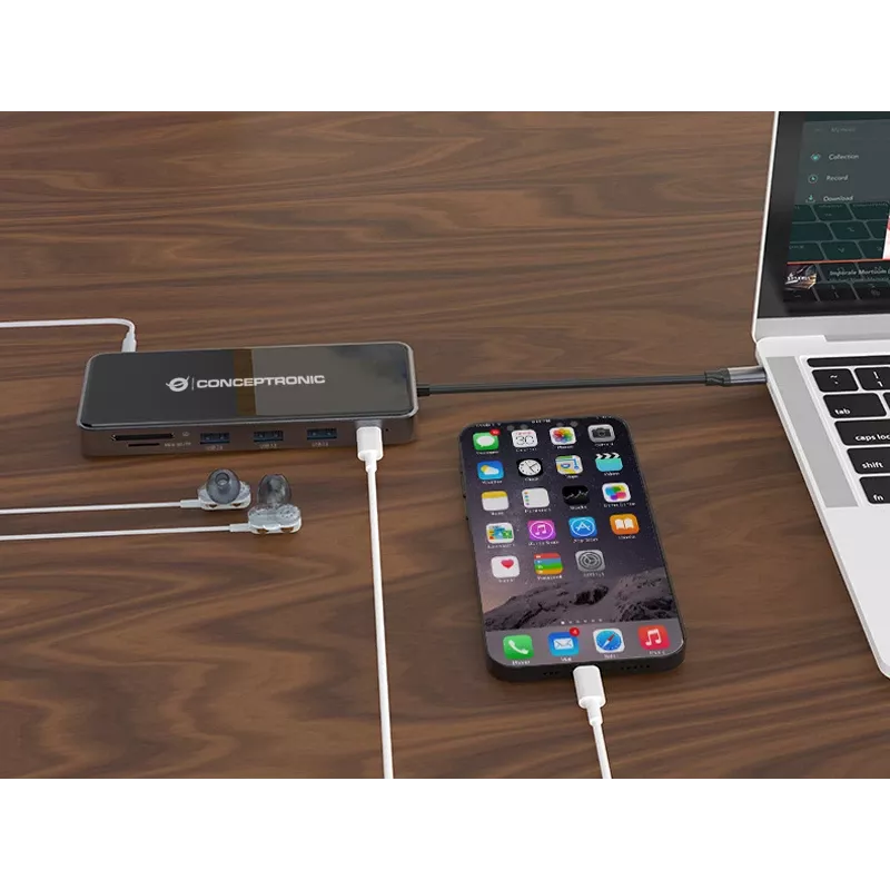 Conceptronic DONN15G sülearvuti dokk/pordireplikaator Juhtmega USB 3.2 Gen 1 (3.1 Gen 1) USB-C Hall