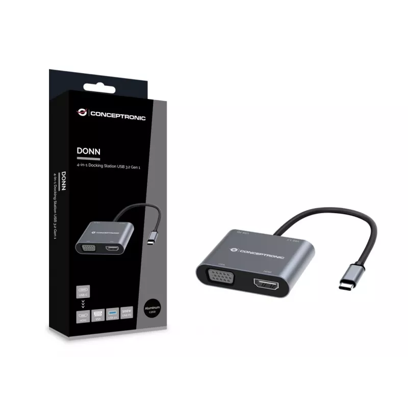 Conceptronic DONN16G Juhtmega USB 3.2 Gen 1 USB-C Hall 100W 4K Ultra HD