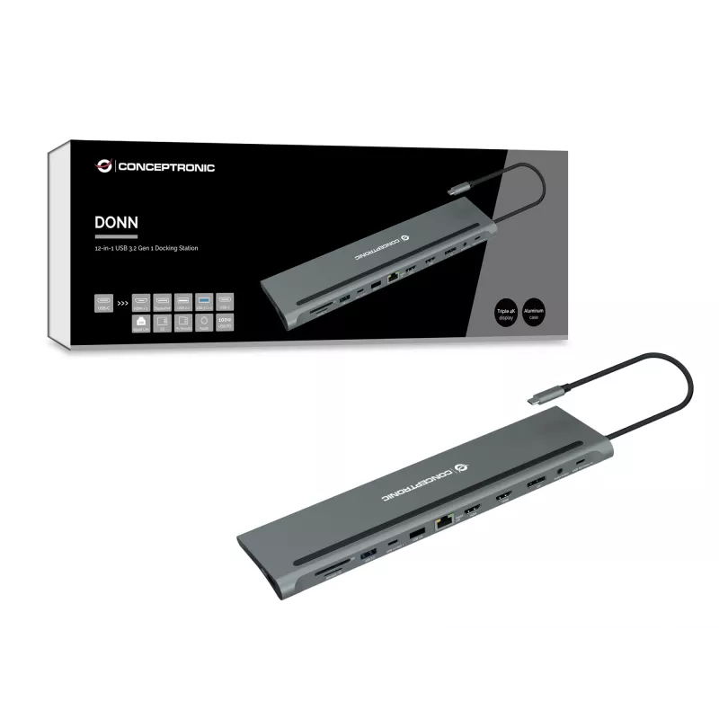 Conceptronic DONN17G sülearvuti dokkimisjaam / pordireplikaator juhtmega USB 3.2 Gen 1 (3.1 Gen 1) USB-C hall