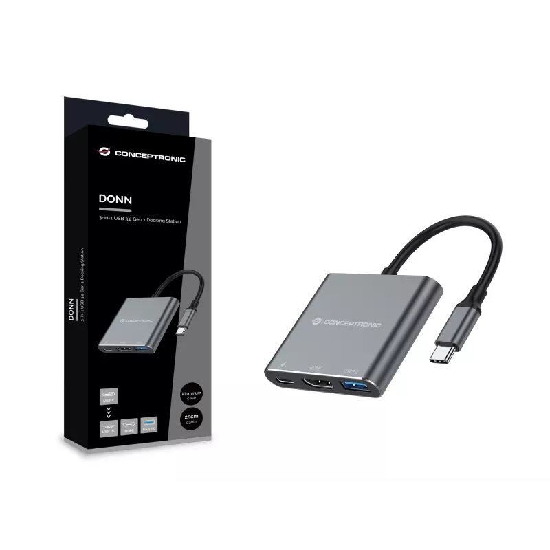 Conceptronic DONN18G 3-in-1 USB 3.2 Gen 1 dokkjaam, HDMI, USB 3.0, 100 W USB PD