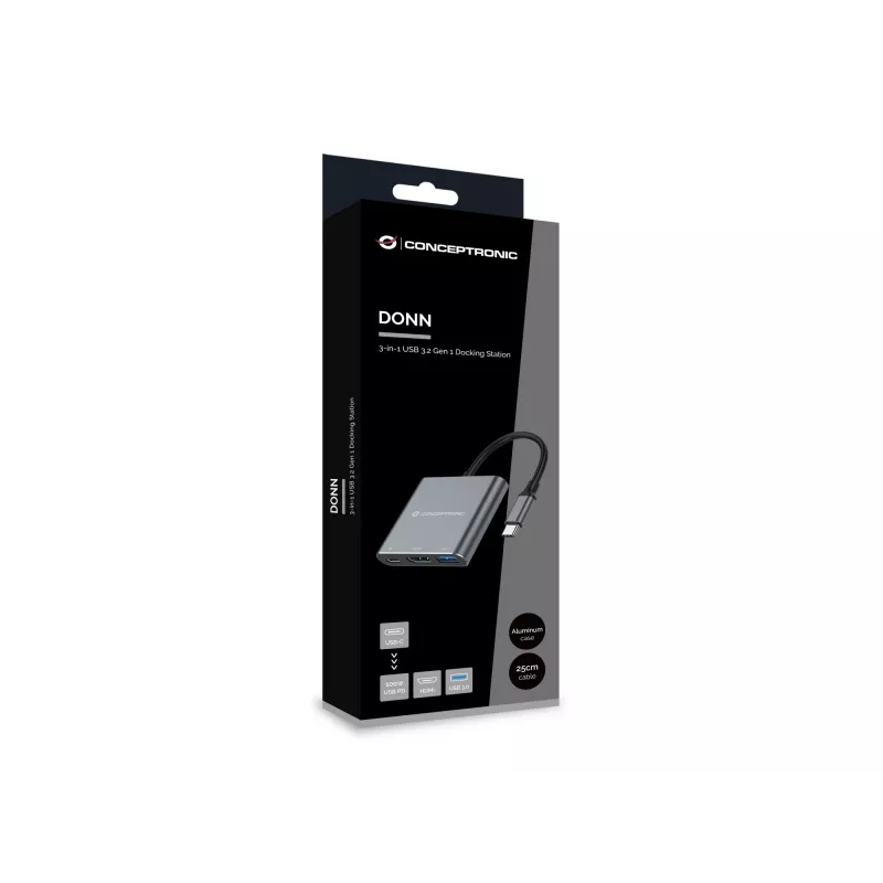 Conceptronic DONN18G 3-in-1 USB 3.2 Gen 1 dokkjaam, HDMI, USB 3.0, 100 W USB PD