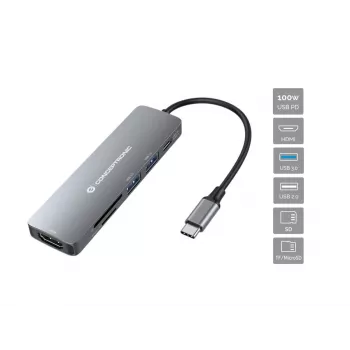 Conceptronic DONN11G 6-in-1 USB 3.2 Gen 1 dokkimisjaam, HDMI, 100W USB PD, USB 3.0, USB 2.0, SD, TF/MicroSD