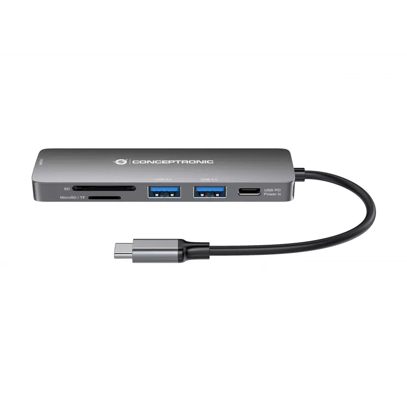 Conceptronic DONN11G 6-in-1 USB 3.2 Gen 1 dokkimisjaam, HDMI, 100W USB PD, USB 3.0, USB 2.0, SD, TF/MicroSD