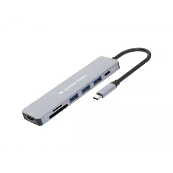Conceptronic DONN19G 7-ühes USB 3.2 Gen 1 dokkimisjaam, HDMI, USB-A 3.0 x 3, SD, TF/MicroSD, 100W USB PD