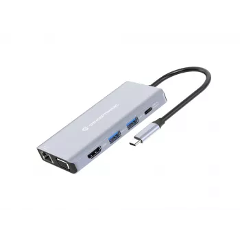 Conceptronic DONN20G 10-in-1 USB 3.2 Gen 1 dokkimisjaam, HDMI, VGA, USB-A 3.0 x 3, SD, TF/MicroSD, Audio, GbE LAN, 100W USB PD