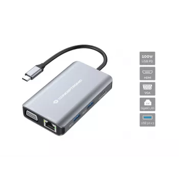 Conceptronic DONN21G sülearvuti dokk/pordireplikaator Juhtmega USB 3.2 Gen 1 (3.1 Gen 1) USB-C Hall