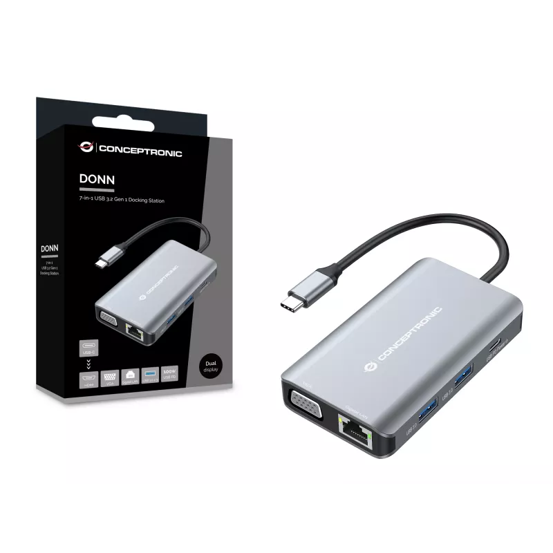 Conceptronic DONN21G sülearvuti dokk/pordireplikaator Juhtmega USB 3.2 Gen 1 (3.1 Gen 1) USB-C Hall