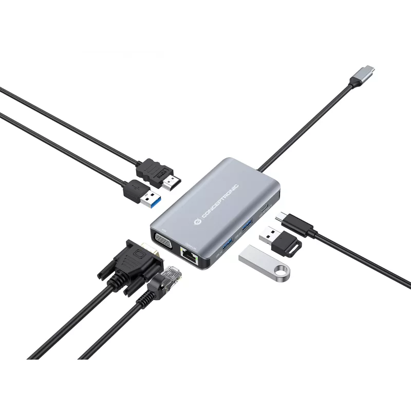 Conceptronic DONN21G sülearvuti dokk/pordireplikaator Juhtmega USB 3.2 Gen 1 (3.1 Gen 1) USB-C Hall