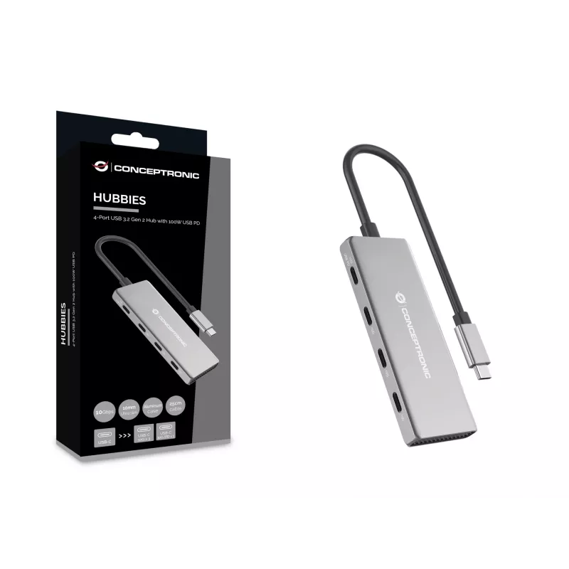 Conceptronic HUBBIES16G liidese jaotur USB 3.2 Gen 2 (3.1 Gen 2) USB-C 10000 Mbit/s Hall